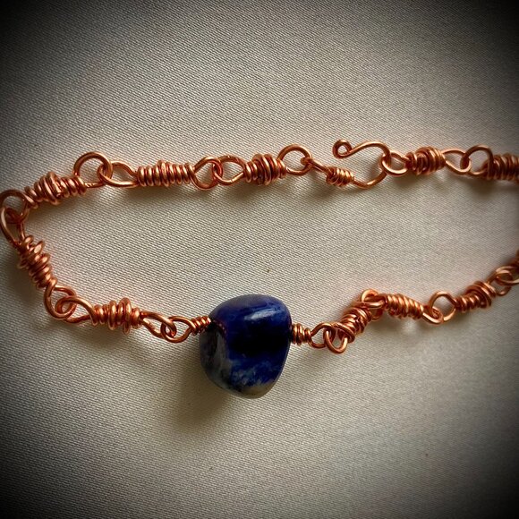 Copper chain links Lapis Lasuli Set of Two Bracelets, relationship gift - Picture 12 of 16